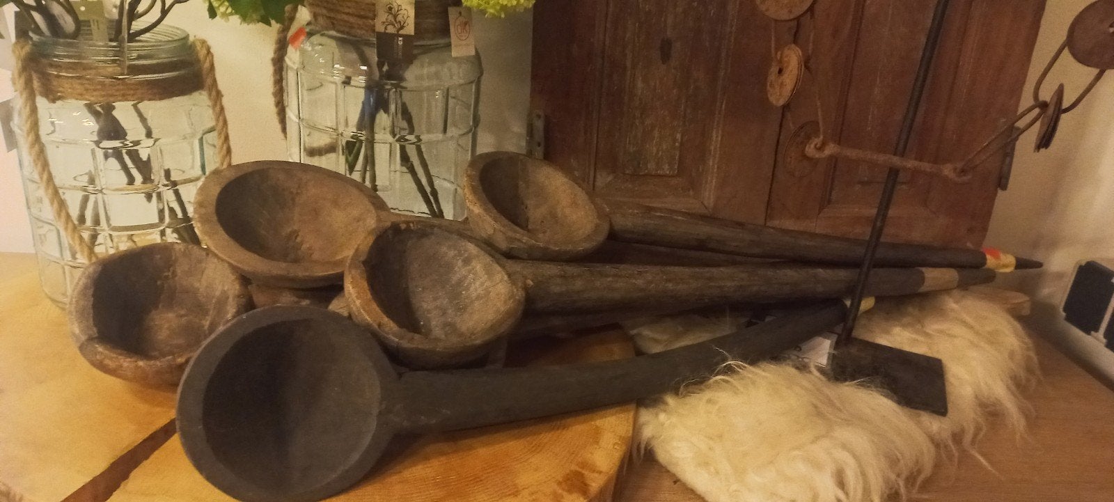 houten lepel  bruin zwart, Antiek en Kunst, Ophalen