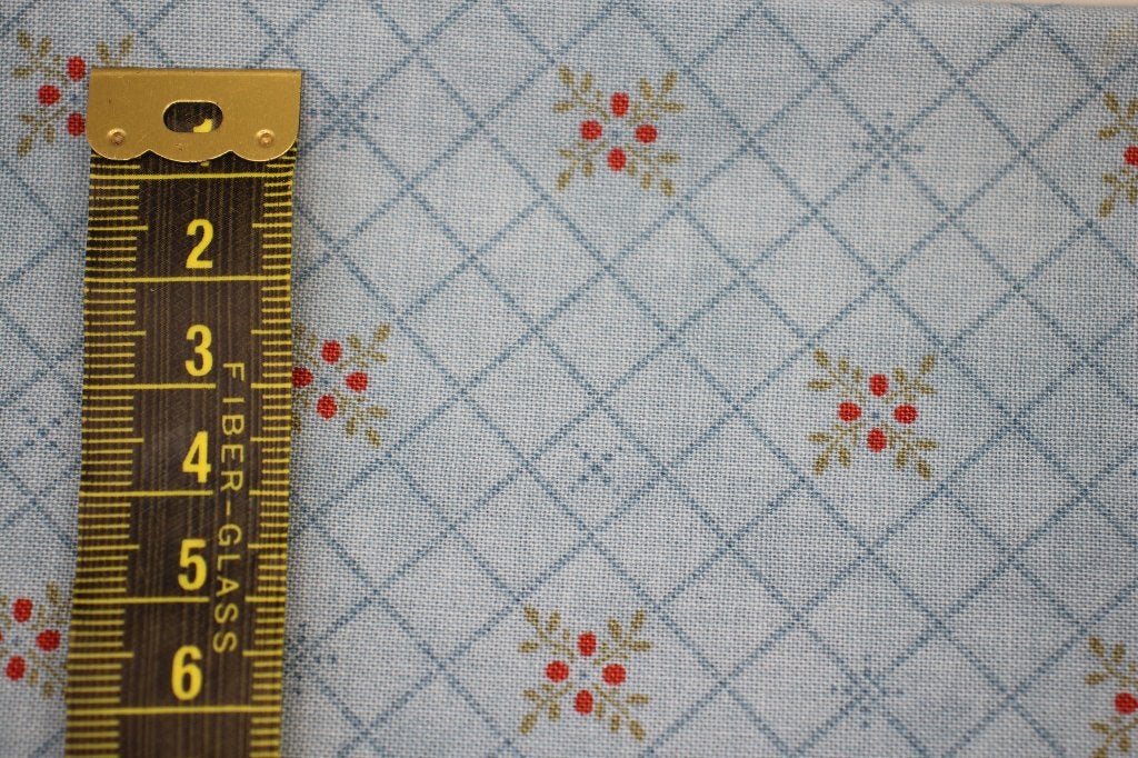 Coupon 100% katoen stof - blauw geruit / rood detail #4024, Blauw, Nieuw, Ophalen of Verzenden, 30 tot 120 cm