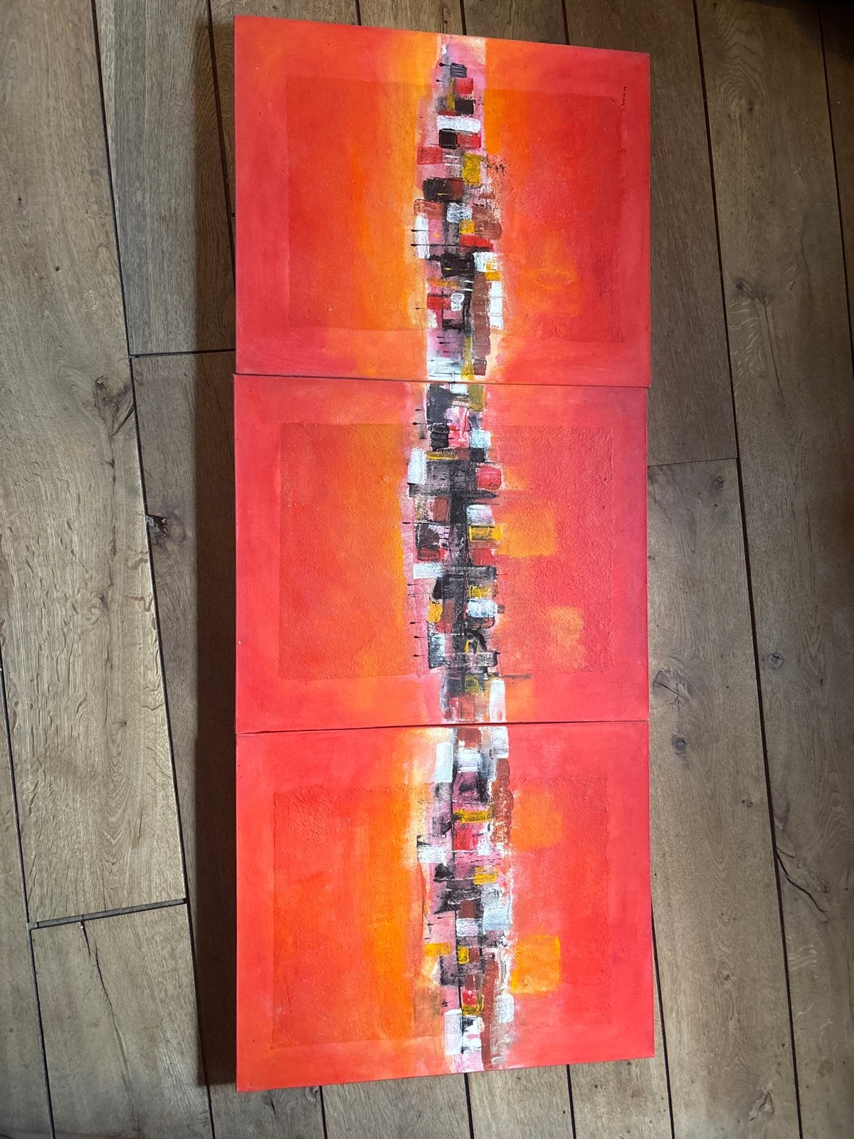 Drieluik schilderij uit Indonesië - Abstract rood/oranje, Ophalen