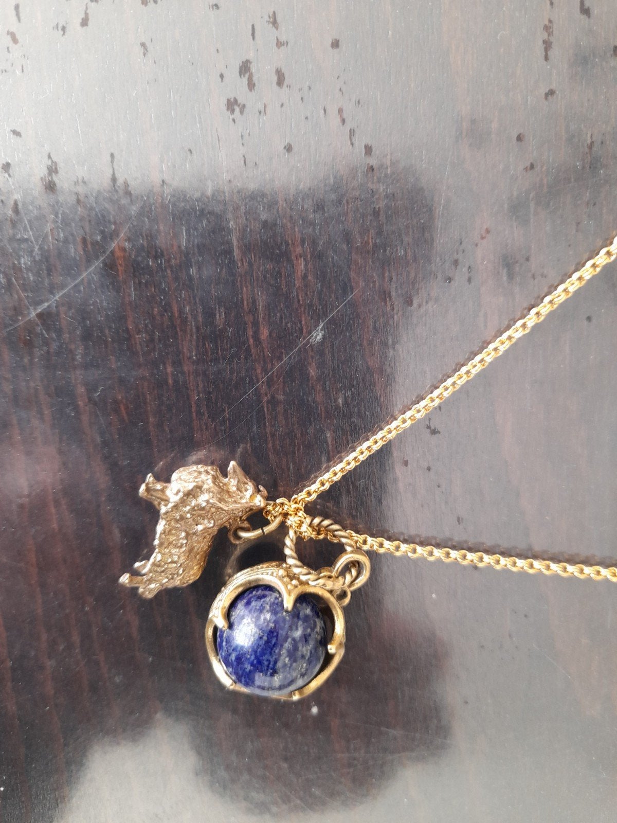 0 ketting met blauwe steen en hanger, Gebruikt, Ophalen of Verzenden, Met edelsteen, Goud