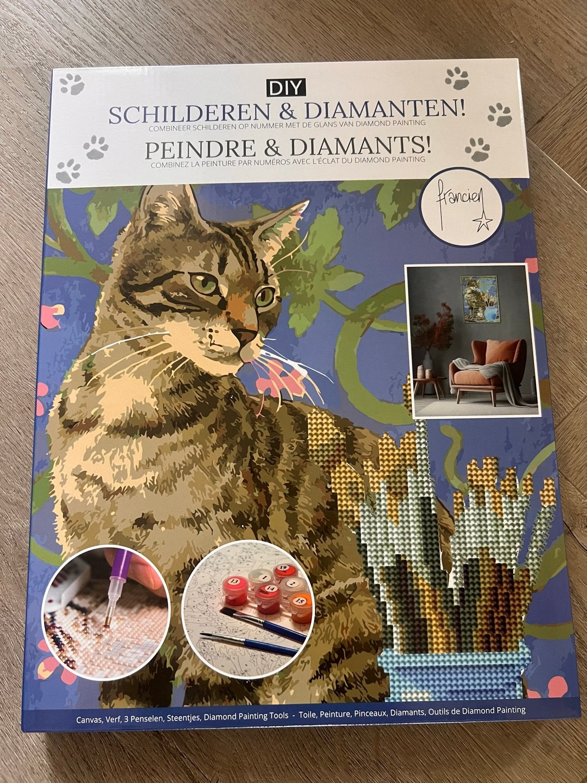 DIY Schilderen & Diamanten Kat - Nieuw in doos, Ophalen of Verzenden, Nieuw, Schilderen op nummer
