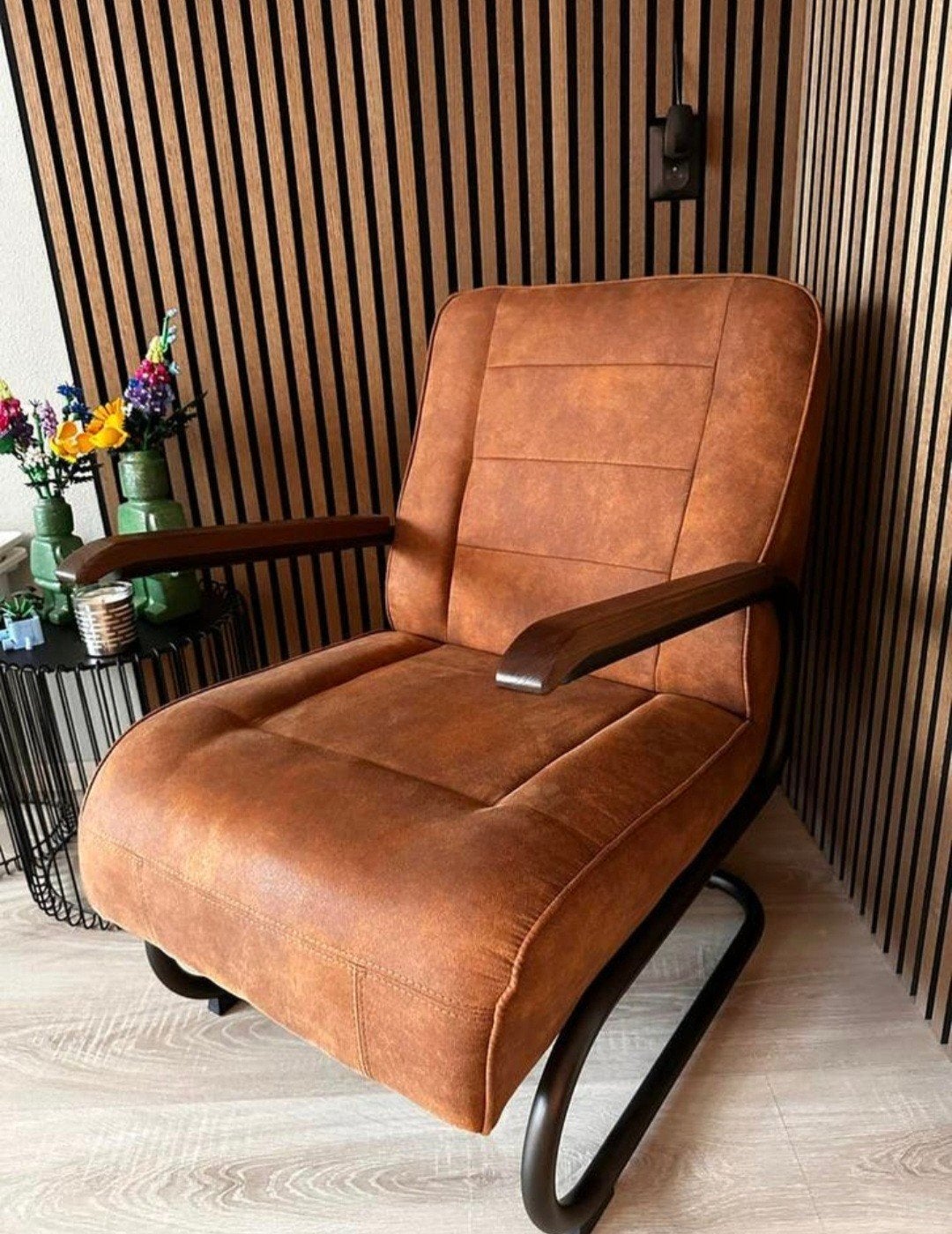 Fauteuil cognac zgan!, Ophalen, 75 tot 100 cm, Zo goed als nieuw, Stof