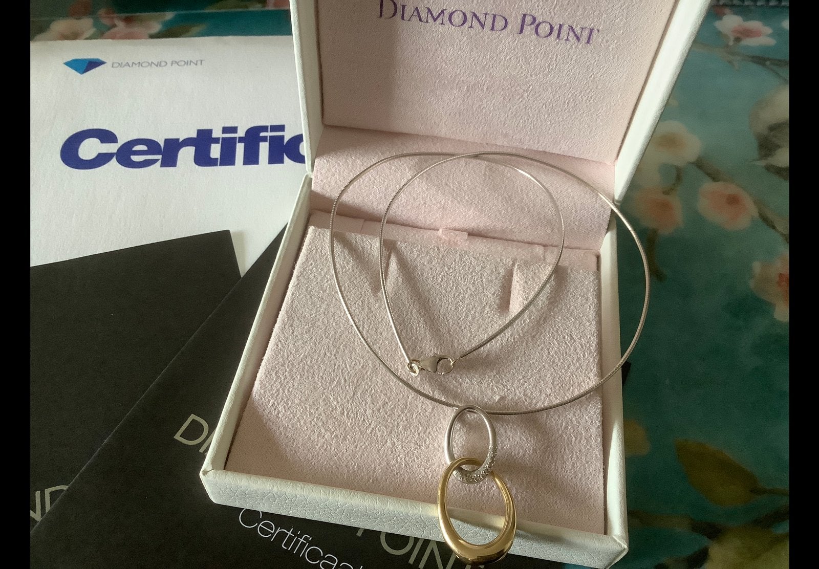 Gouden set Diamond Point ketting hanger Diamanten 14 k goud, Verzenden, Zo goed als nieuw, Met edelsteen, Goud