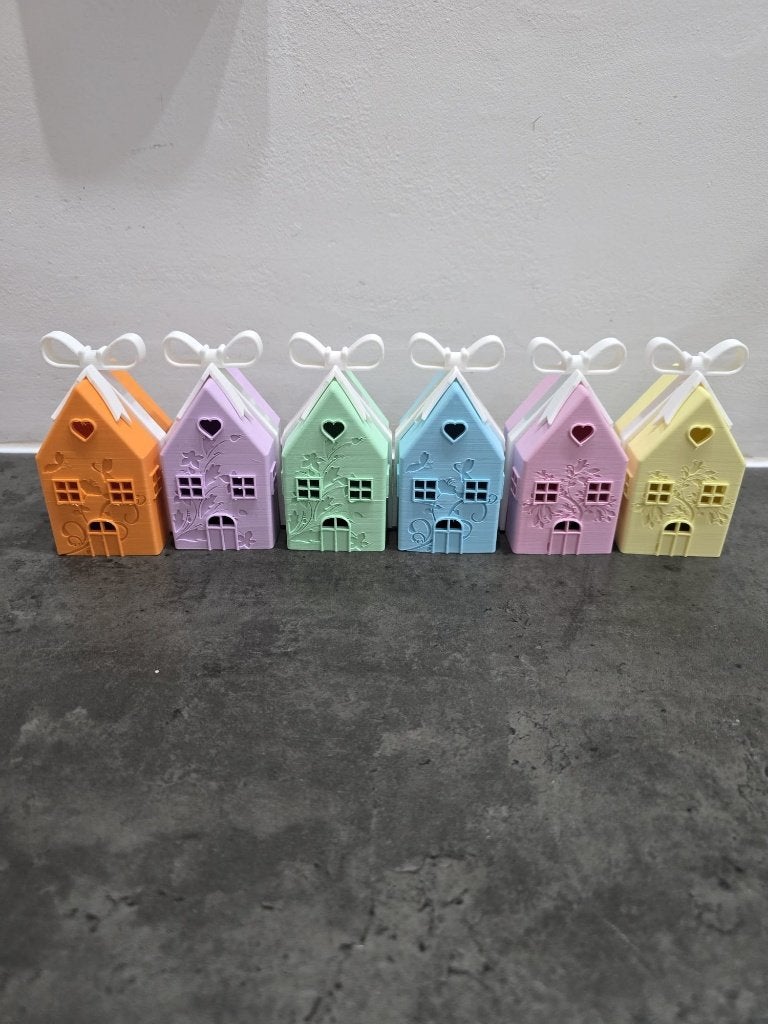Set van 6 3D-geprinte huisjes - Diverse kleuren, 10 cm, Kunststof, Meerkleurig, Overige typen