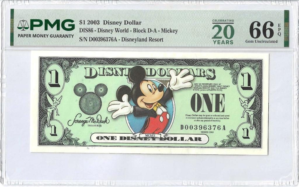 1 Disney Dollar 2003 Disneyland Resort DIS86 PMG 66 EPQ, Ophalen, Noord-Amerika, Los biljet