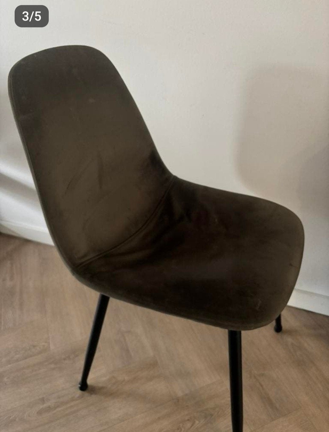 6x Velvet Eetkamerstoelen Olijfgroen - Zwart Metaal, Ophalen, Gebruikt, Overige kleuren, Modern, Velvet