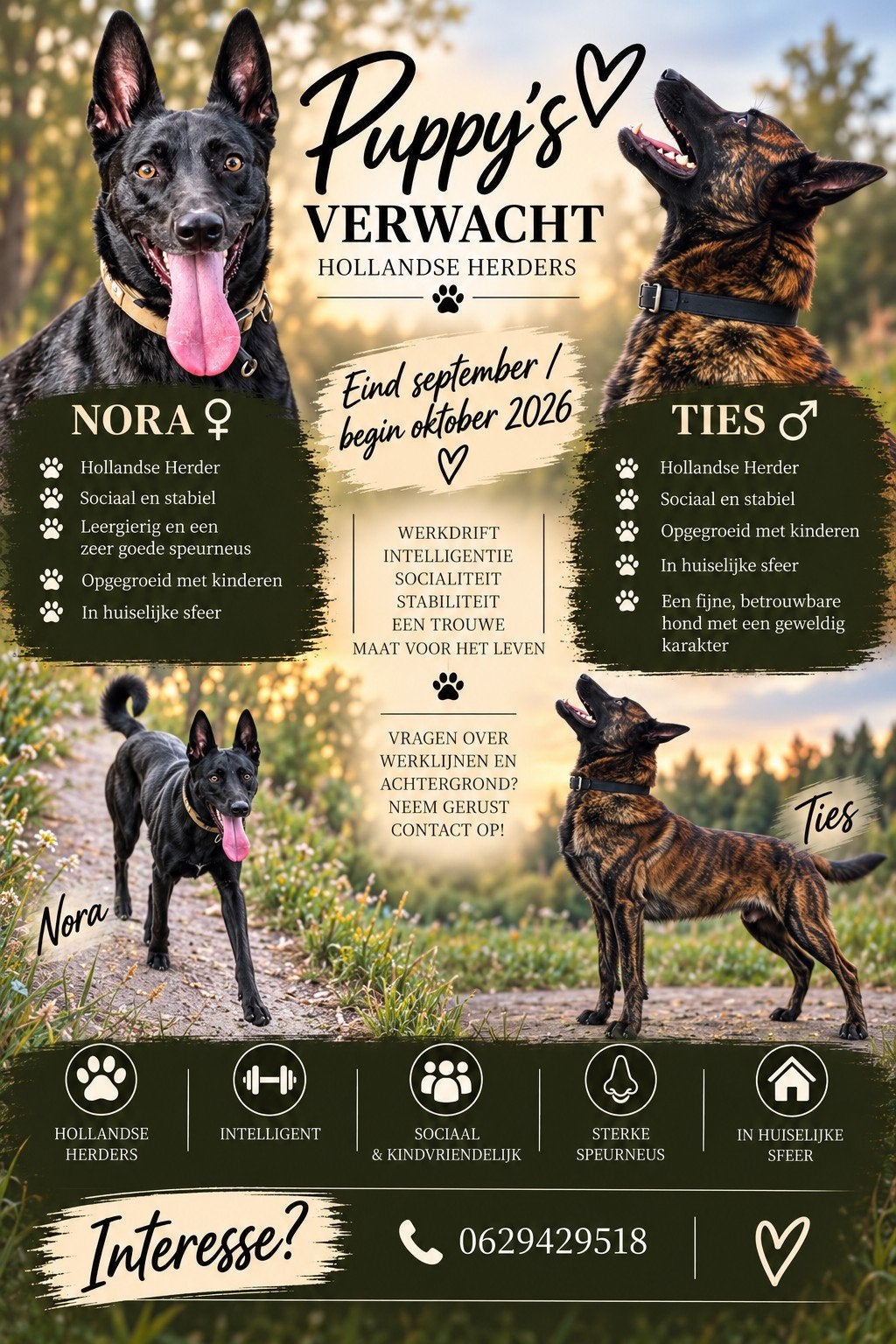 Hollandse Herder puppy's verwacht, eind sept/begin okt., 8 tot 15 weken, Meerdere, Meerdere dieren, Herder
