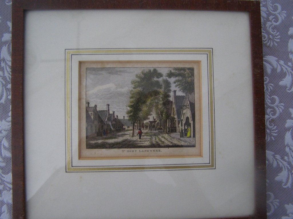 gravure Dorp Langweer (Fr) uit 1782, handgekleurd ingelijst, Met tekst, Stadsgezicht, Ophalen of Verzenden, Gravure