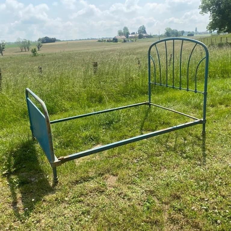 Antiek Frans Spijlenbed - Blauw Metaal, Ophalen