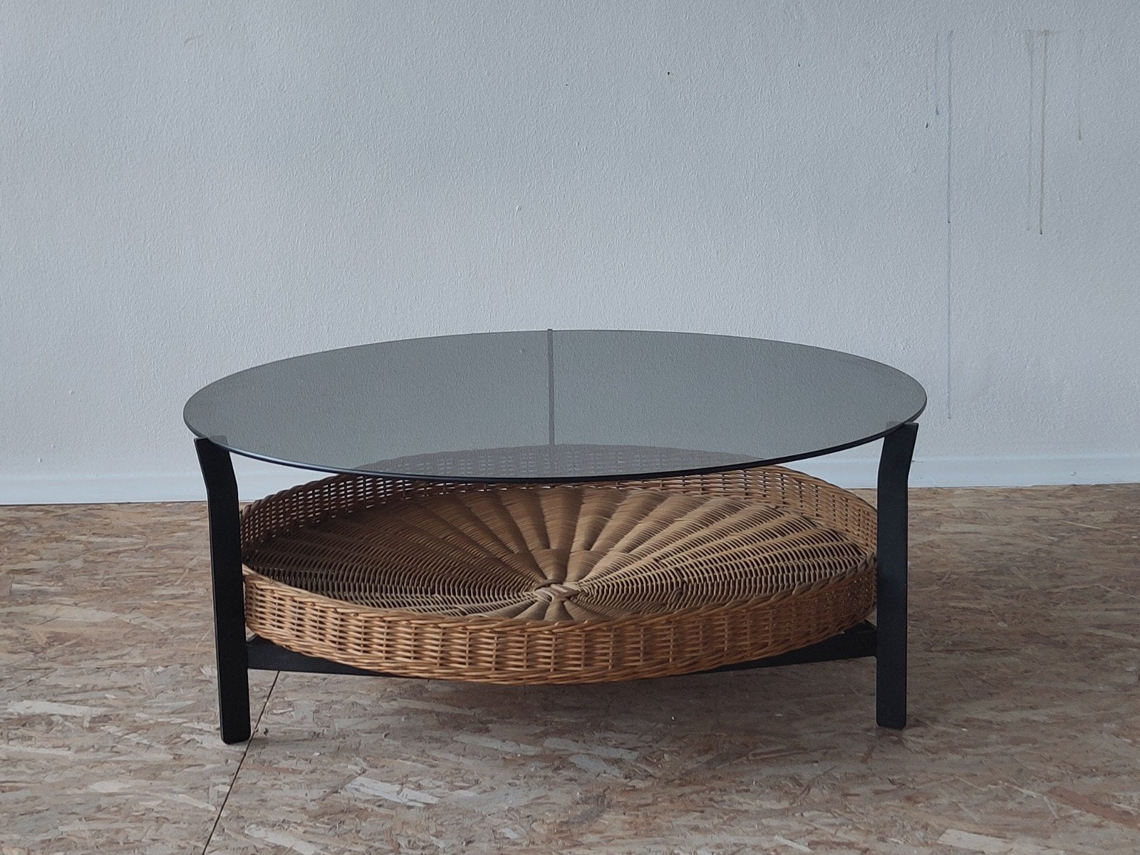Vintage koffietafel Rudolf Wolf Rohe Noordwolde tafel riet, Gebruikt, 50 tot 100 cm, ., Rond