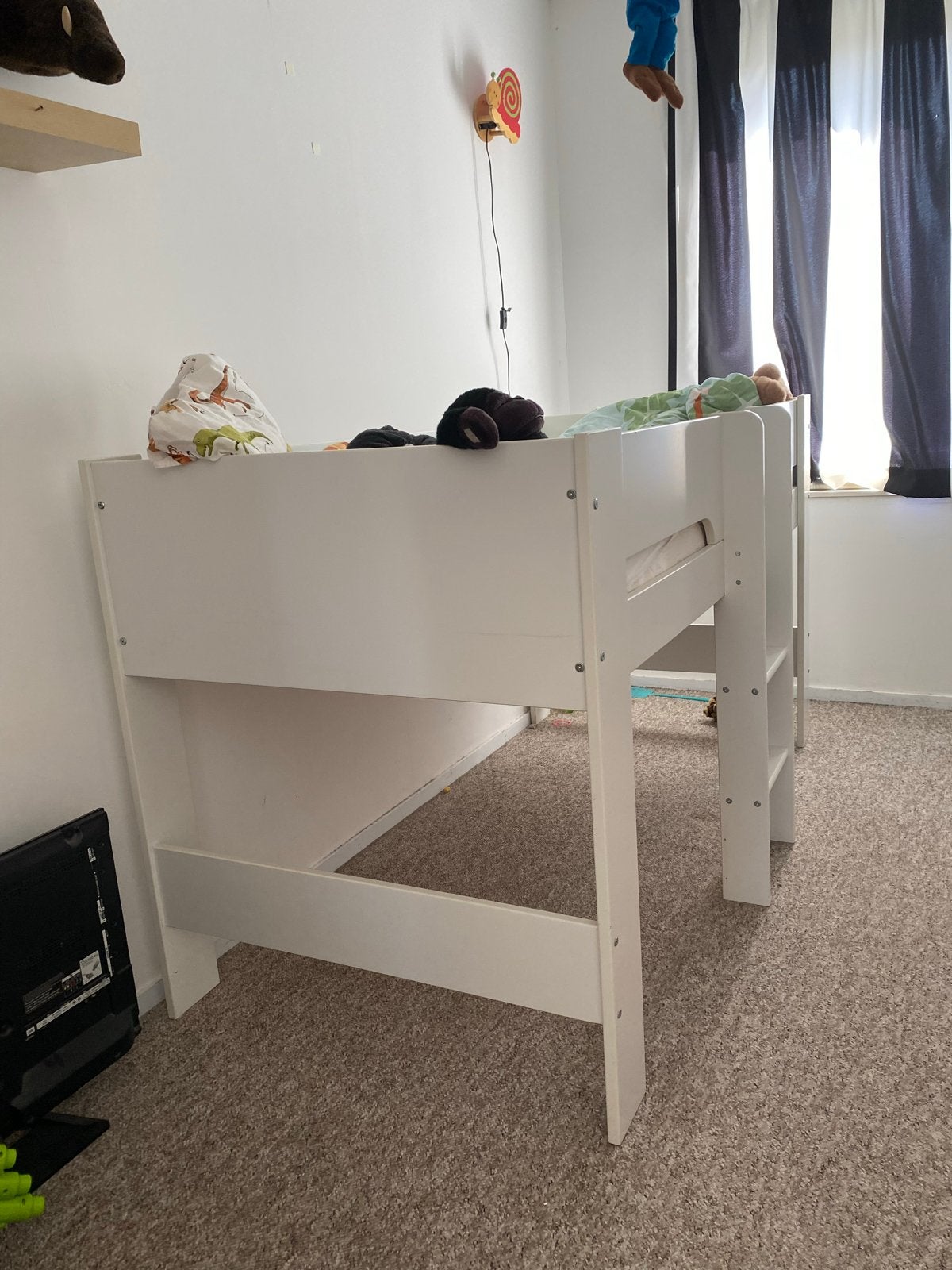 Witte halfhoogslaper met ladder, Ophalen, Gebruikt, 90 cm, Eenpersoons