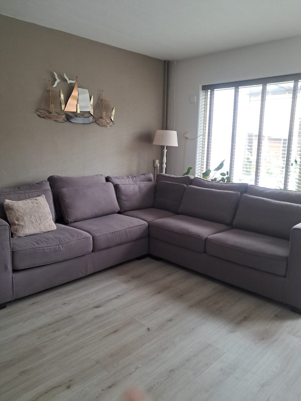 Bruine hoekbank 270x270 cm - Bieden vanaf €100, 250 tot 300 cm, Gebruikt, Hoekbank, Ophalen of Verzenden