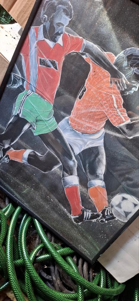 Schilderij voetbal: glas gebroken, verder topstaat!, Ophalen of Verzenden