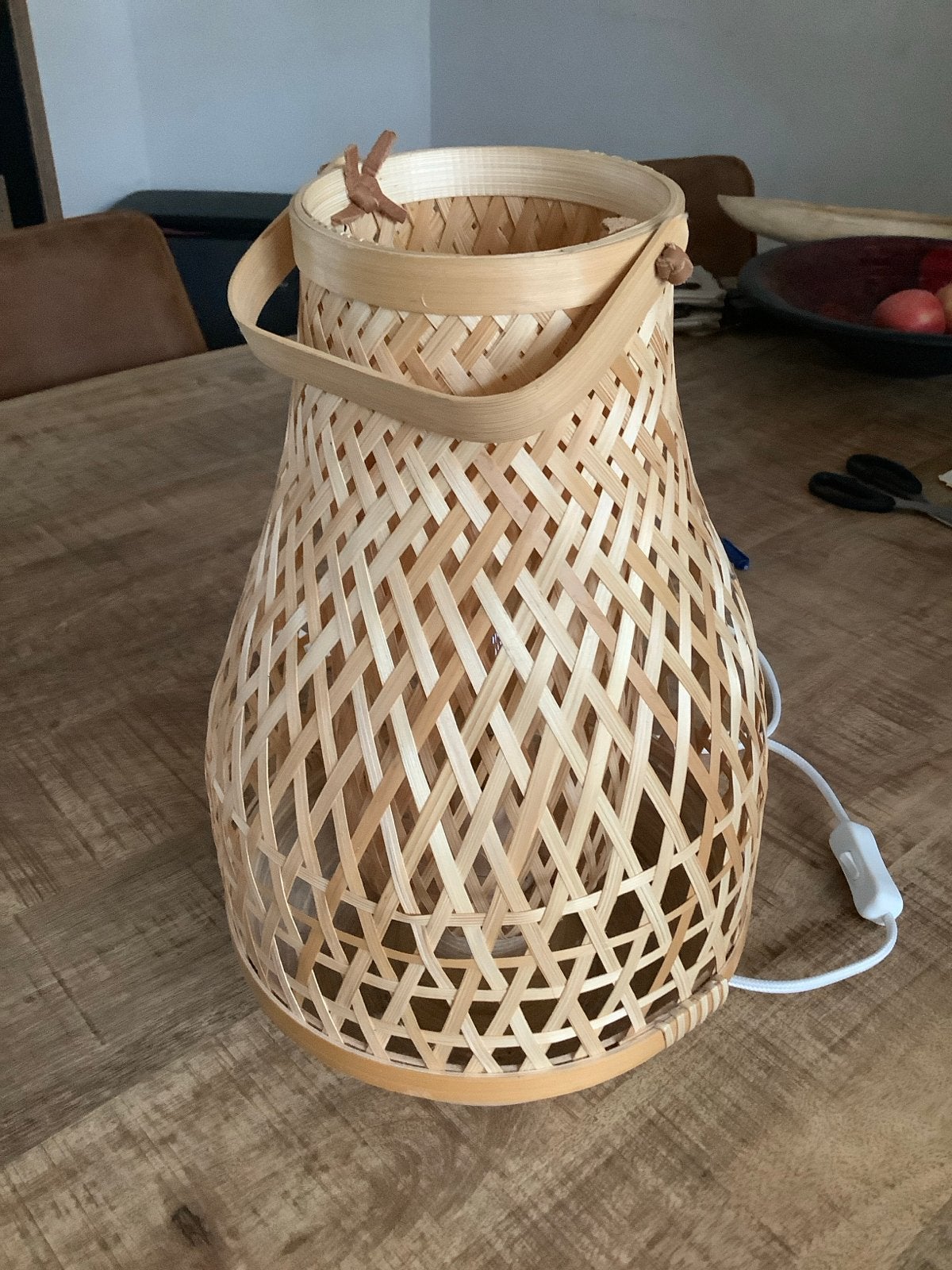 Gevlochten bamboe lamp met handvat, Bohemian, Overige merken, Natuurlijk materiaal, Beige