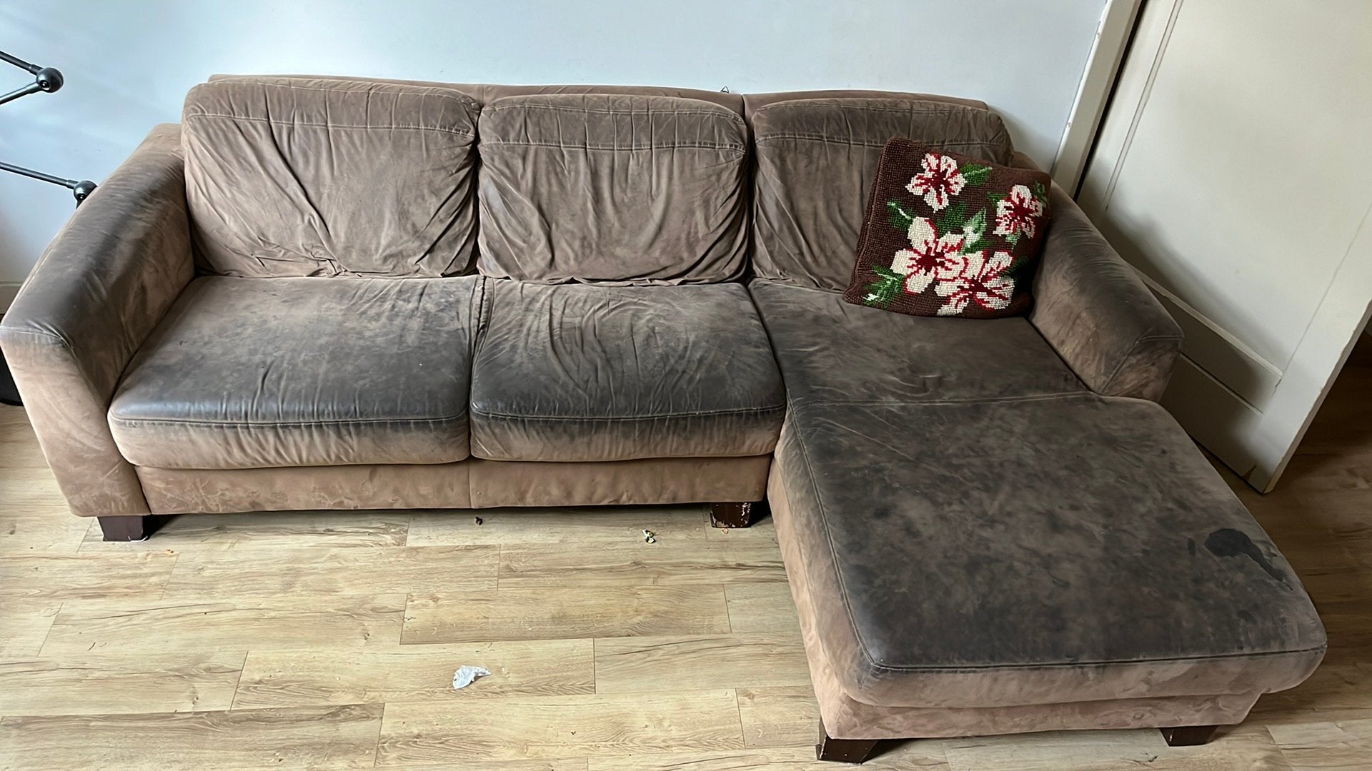 Bank L oud lederen look, Gebruikt, 125 tot 150 cm, Hoekbank, Driepersoons