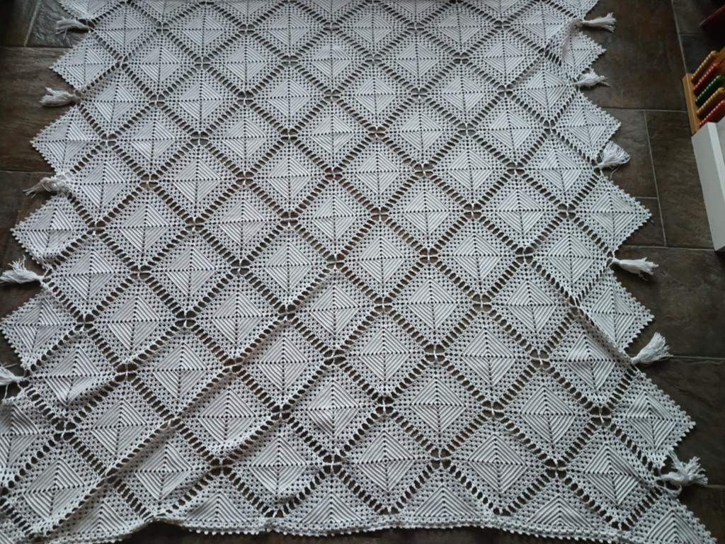 Wit gehaakt beddensprei Grand foulard, Huis en Inrichting, Woonaccessoires | Plaids en Woondekens, Ophalen of Verzenden