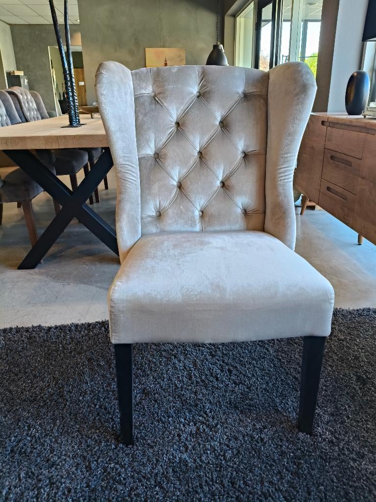 Landelijke Eetkamerstoel Daisy! 2e pinksterdag geopend!, Huis en Inrichting, Stoelen, Nieuw, Vier, Hout, Stof, Overige kleuren