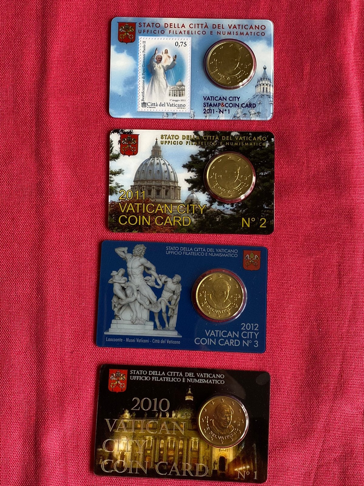 4 vaticaan coinkaarten uit 2010 / 2 x 2011 & 2012, Verzenden, Vaticaanstad, 50 cent, Setje