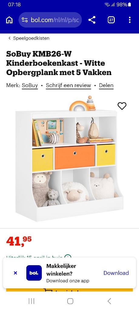 Kinderboekenkast, Ophalen, 100 tot 150 cm, 100 tot 150 cm, Nieuw