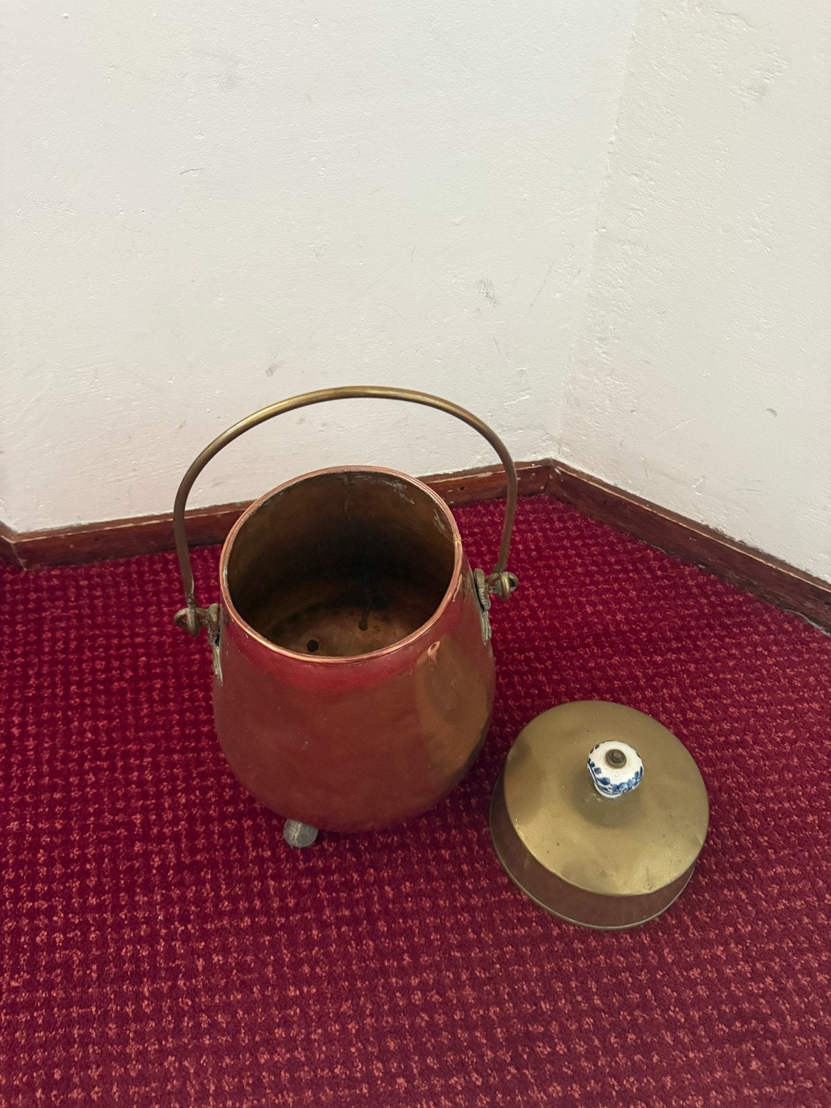 Antieke koperen pot met deksel en handvat, Antiek en Kunst, Antiek | Koper en Brons, Ophalen of Verzenden, Koper