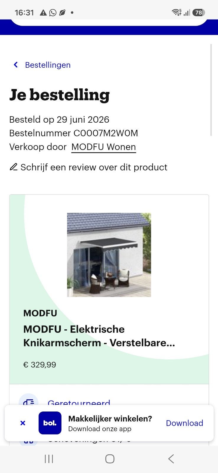 MODFU Elektrisch Knikarmscherm - Halfcassette Zonwering, Ophalen of Verzenden