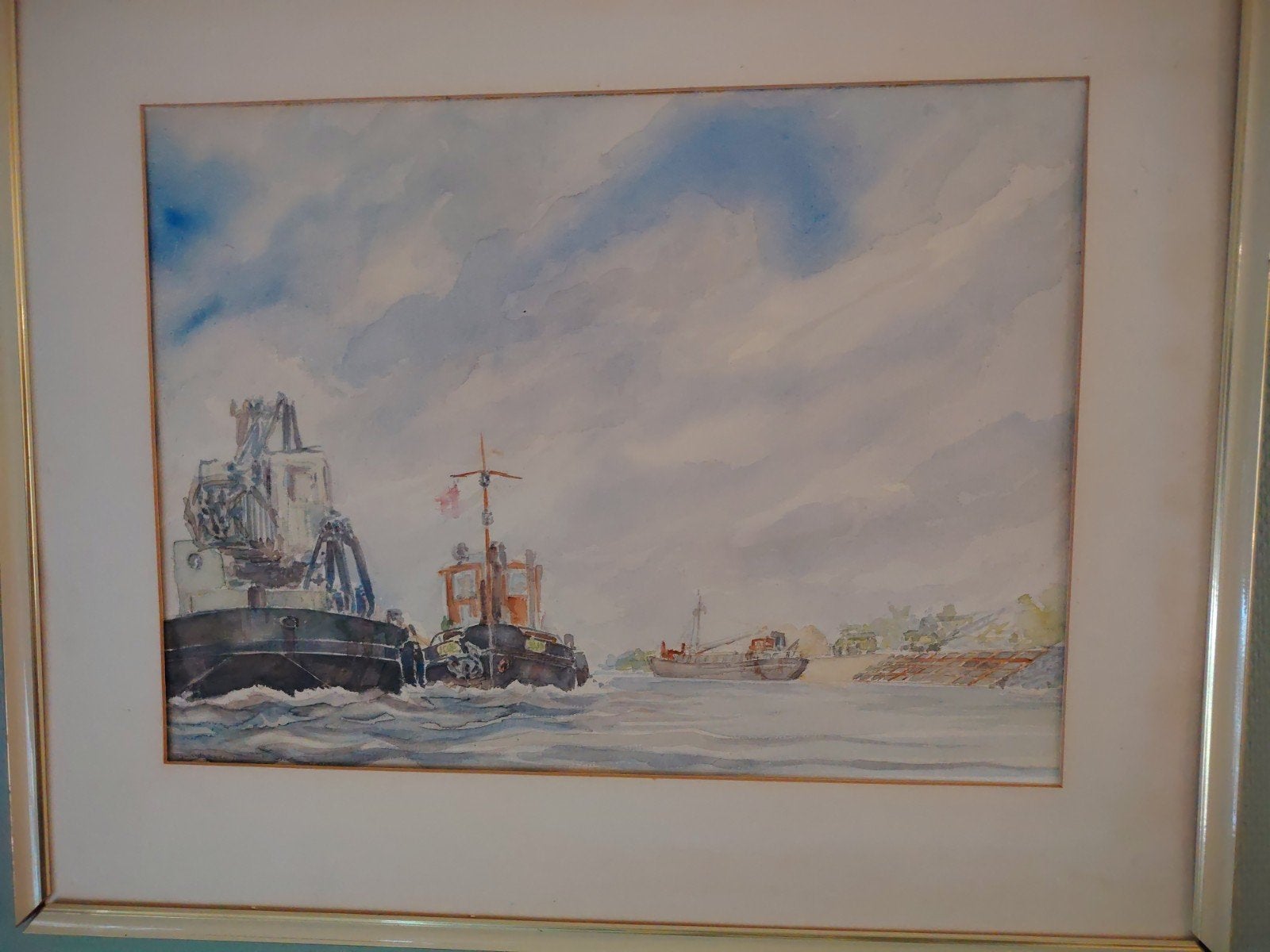 Maritiem Aquarel van J. Hoogendoorn '71 - Sleepboten, Ophalen