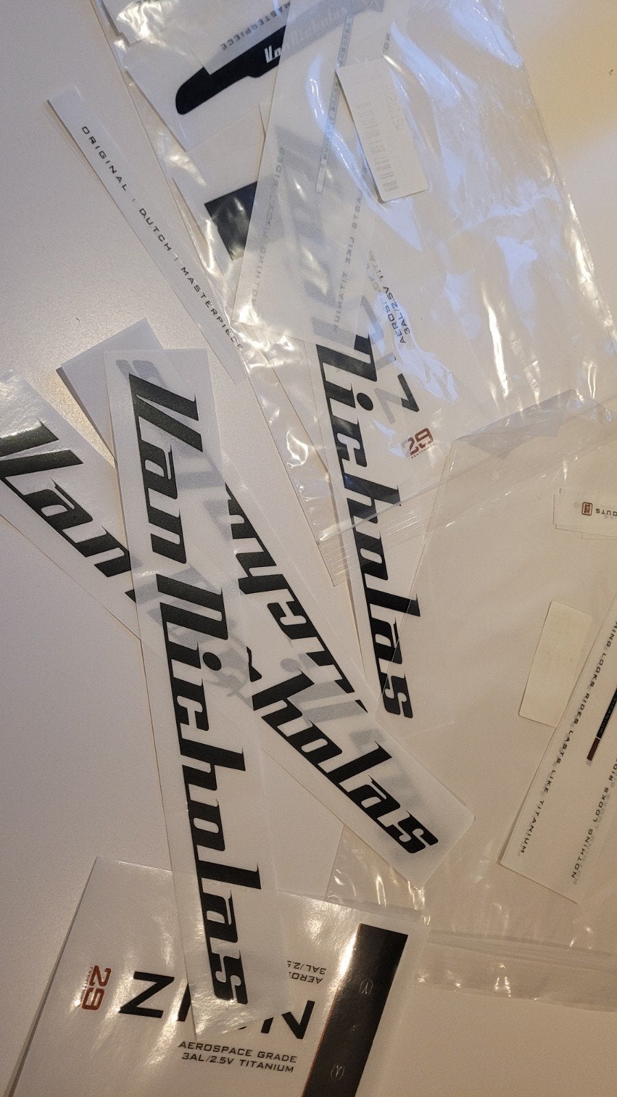 2 nieuwe stickersets Van Nicholas voor op frame!, Ophalen of Verzenden, Nieuw, Frame, Titanium