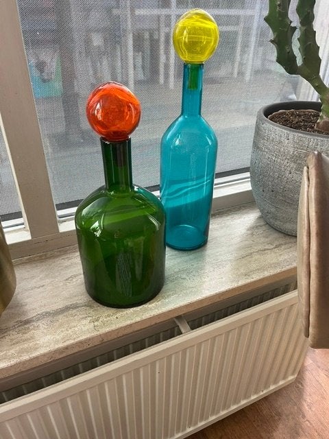 Design Pols Potten flessen met stop, Antiek en Kunst, Kunst | Designobjecten, Ophalen, Overige typen, Meerkleurig, Glas