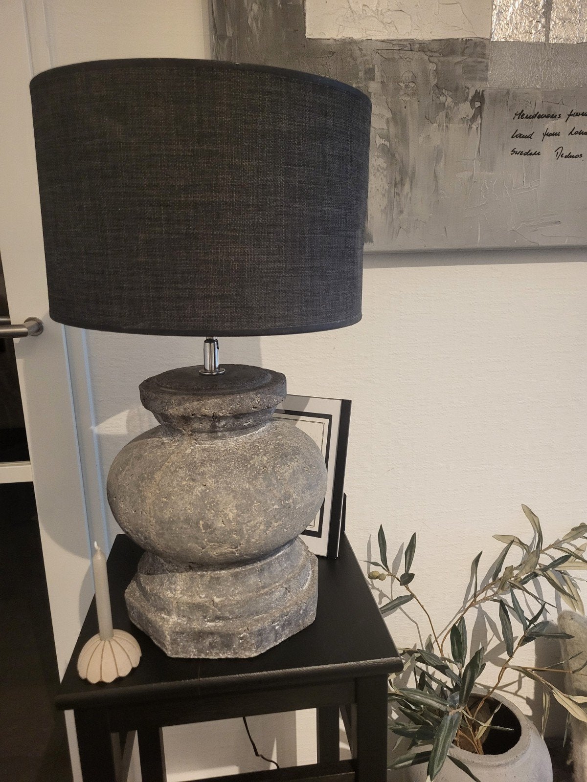 Stoere tafellamp beton, Ophalen, 30 cm, Natuurlijk materiaal, E27 (groot)