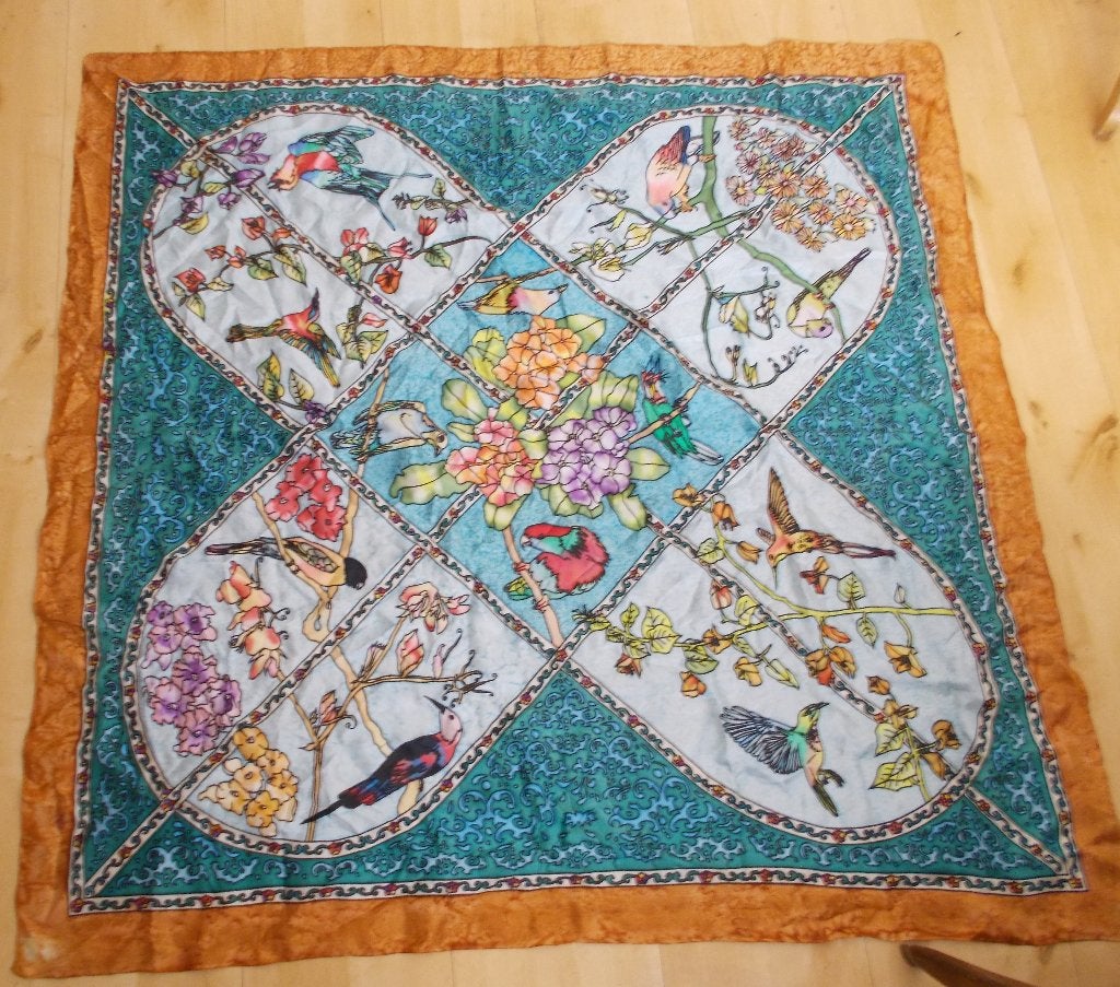 Prachtige 100% silk vogel print sjaal van Arty's, Verzenden, Zo goed als nieuw, Maat 38/40 (M), Sjaal