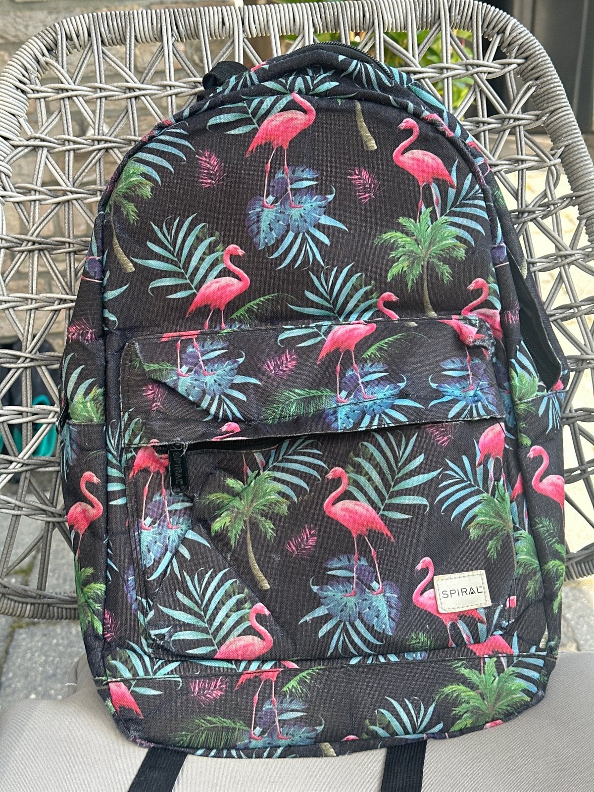 Spiral Schoolrugtas met Flamingo Print - Gebruikt, Ophalen, Rugtas, Zwart, 40 tot 50 cm