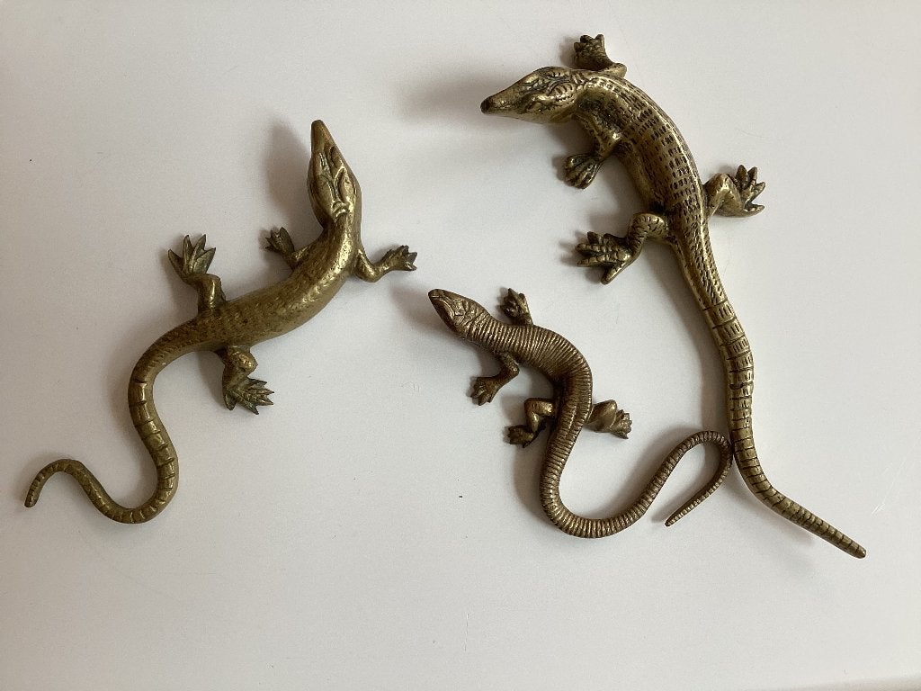 Set van Drie Vintage Messing Hagedis Salamander Beeld, Ophalen of Verzenden