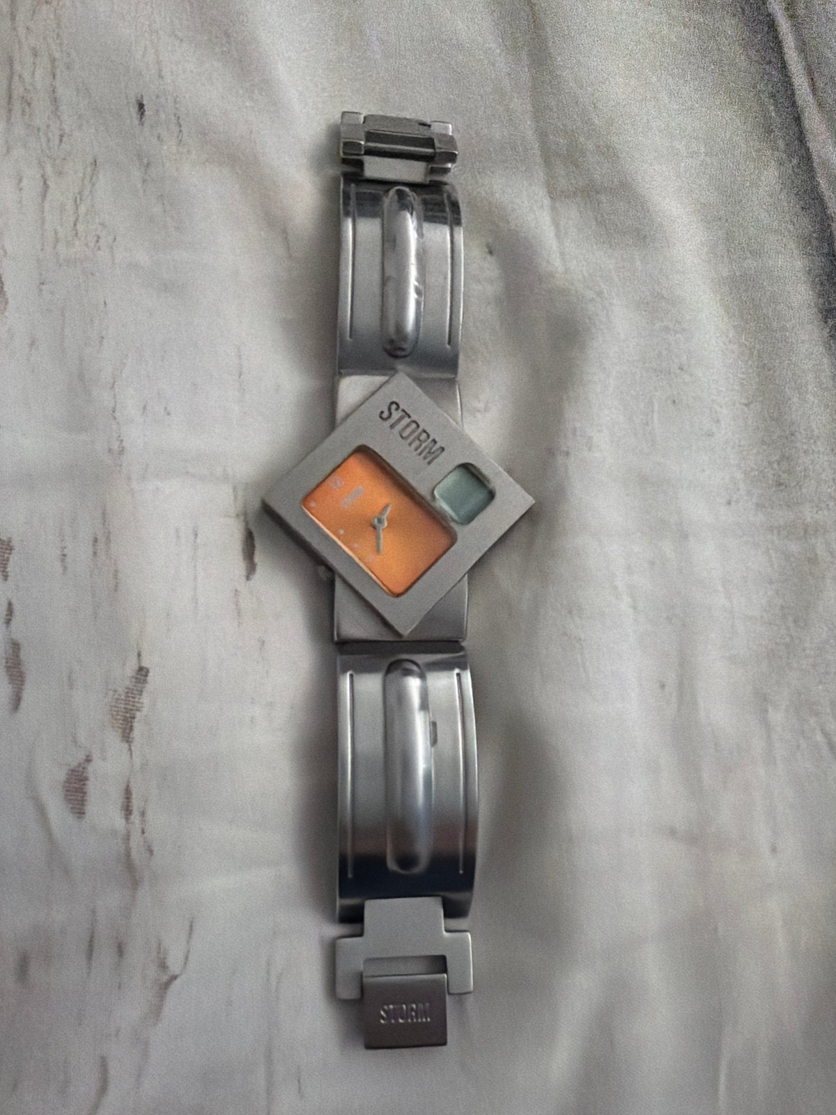 Storm horloge, vintage, roestvrij staal, oranje wijzerplaat, Sieraden, Tassen en Uiterlijk, Overige merken, Gebruikt, Staal, Polshorloge