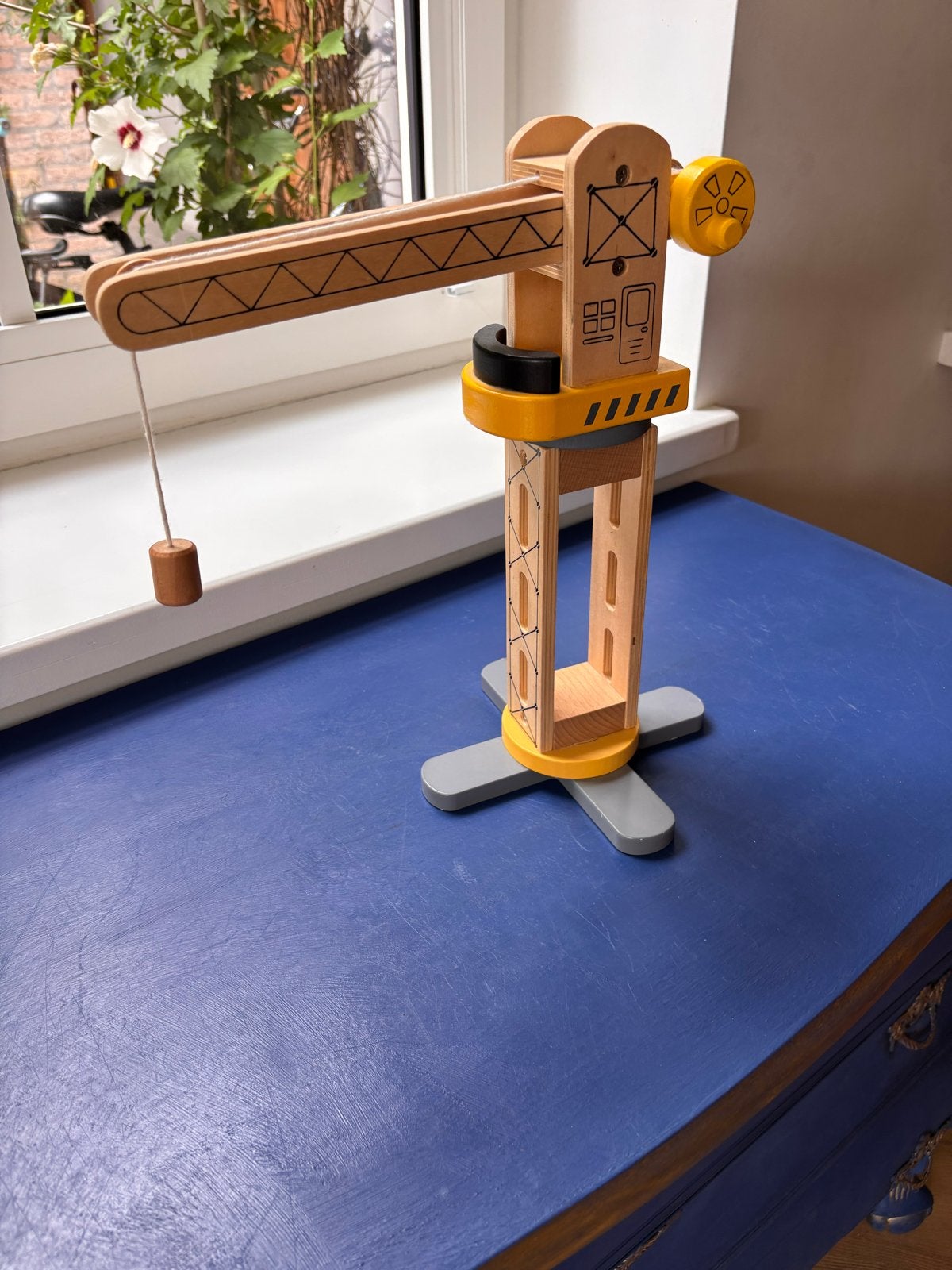 Houten bouwkraan 30cm hoog met magneet, Ophalen, Gebruikt, Bouwen