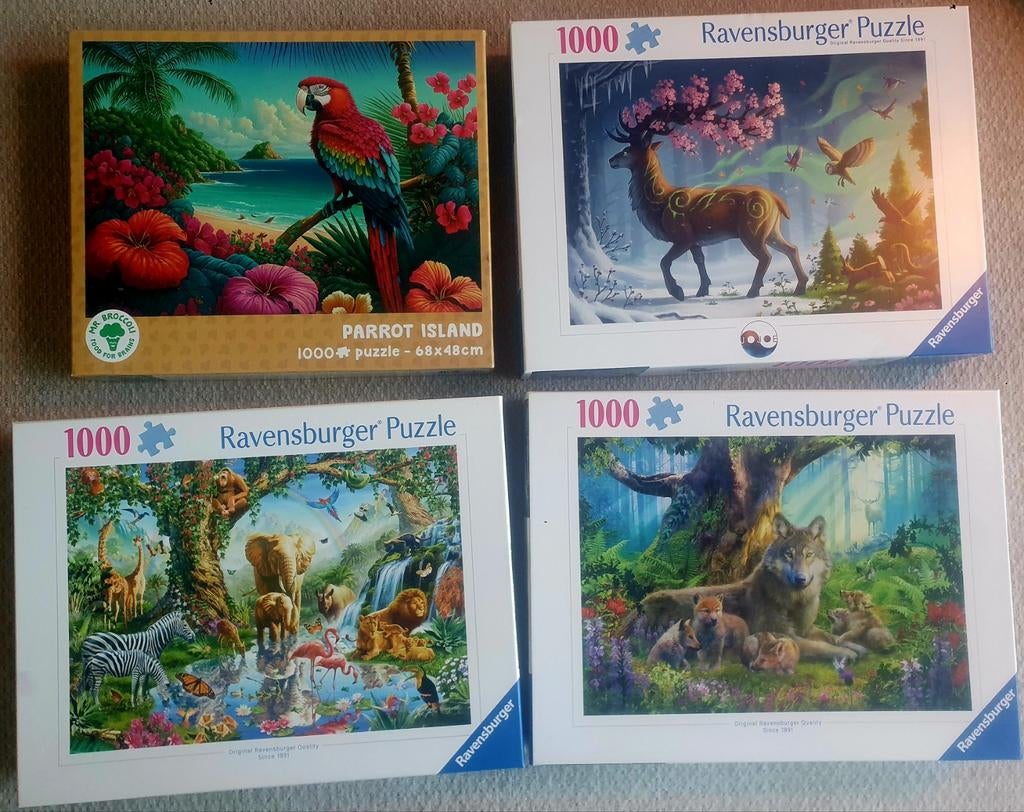 4x Natuur /Dier puzzel Ravensburger / Mr Broccoli, Ophalen, 500 t/m 1500 stukjes, Zo goed als nieuw, Legpuzzel