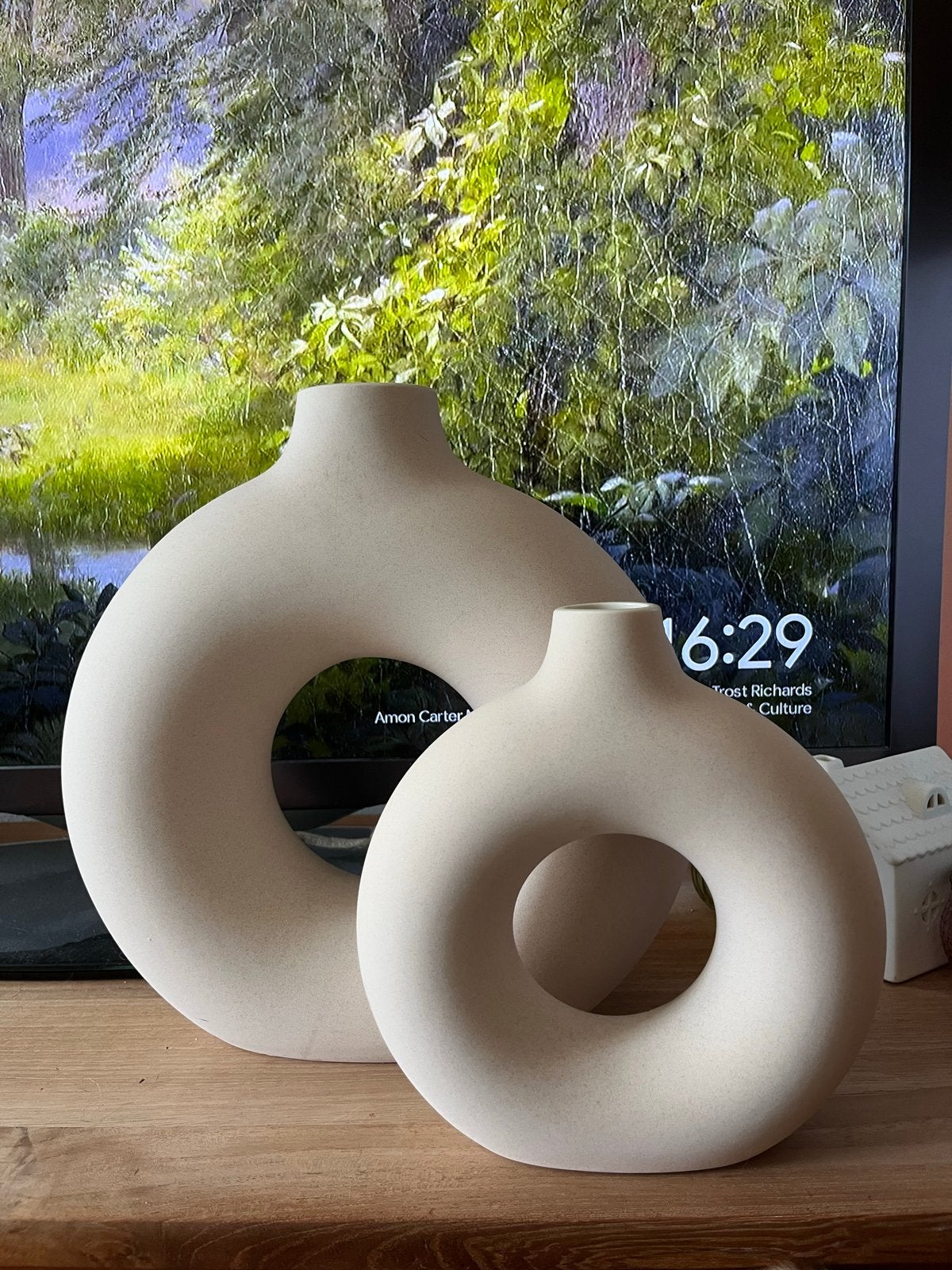 Set van 2 beige donut vazen, Ophalen, Gebruikt, Overige kleuren