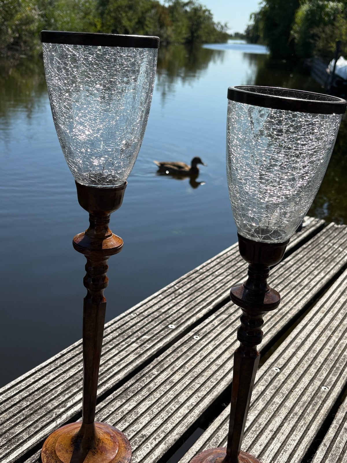 Set van 2 decoratieve kandelaars met craquelé glas, Ophalen, Overige materialen