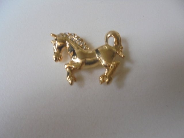 Broche paard goudkleur met strass, Overige materialen, Nieuw, Ophalen of Verzenden, Goud