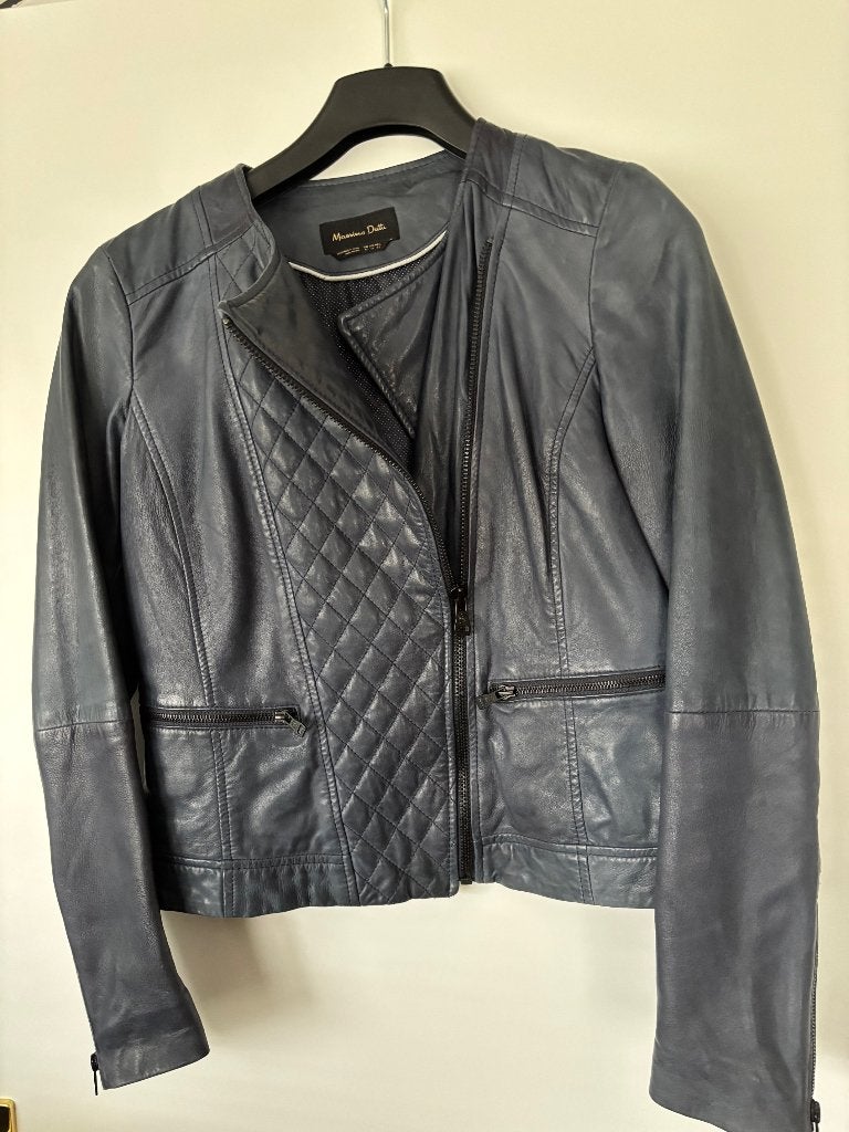 Blauw leren jasje van Massimi Dutti (M), Kleding | Dames, Jasjes, Kostuums en Pakken, Massimo Dutti, Blauw, Zo goed als nieuw