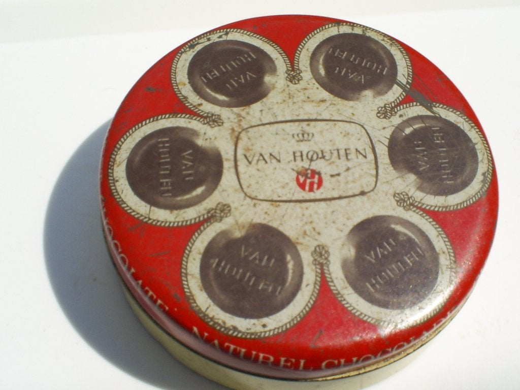 rond blik van Houten naturel chocolade tabletjes Weesp oud, Ophalen of Verzenden, Gebruikt, Overige, Overige merken
