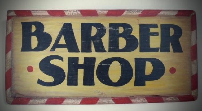 Handgeschilderd reclame bord/barber shop/kapper/vintage, Reclamebord, Ophalen of Verzenden, Zo goed als nieuw, B6