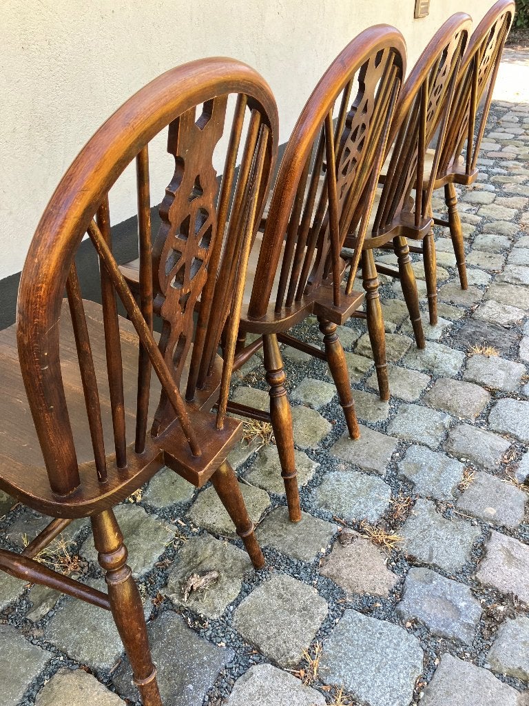 Set van 4 authentieke Windsor wheel back stoelen, Ophalen