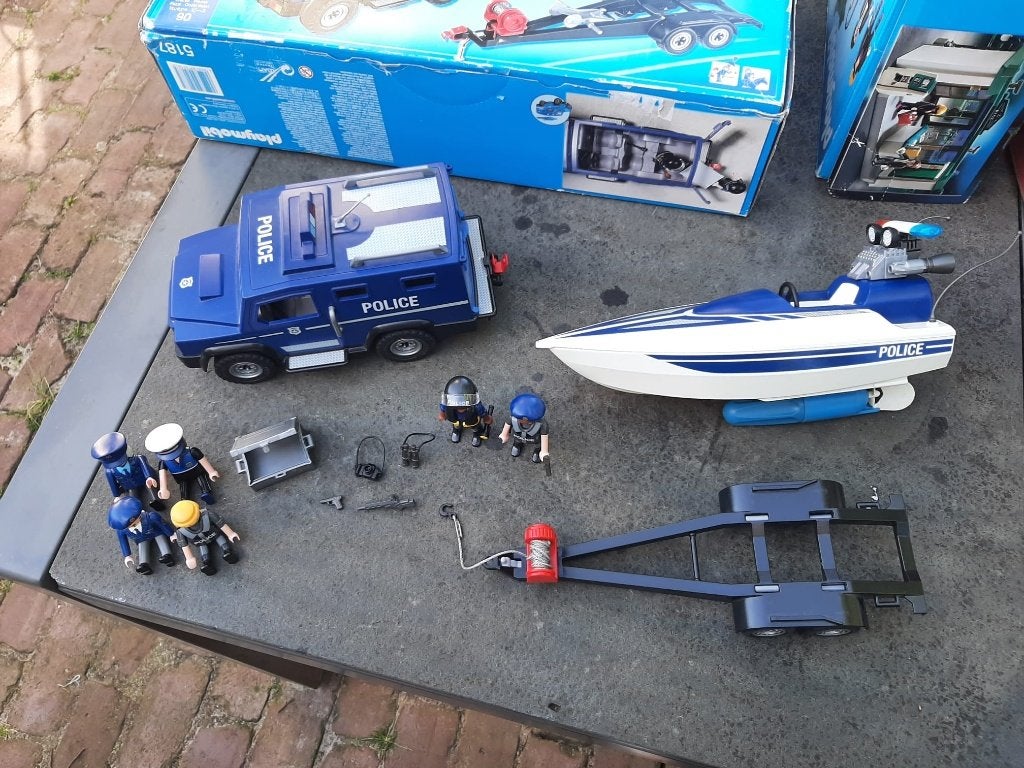 Playmobil City Action 5187 Compl set met varende politieboot, Gebruikt, Complete set, Ophalen of Verzenden, City action