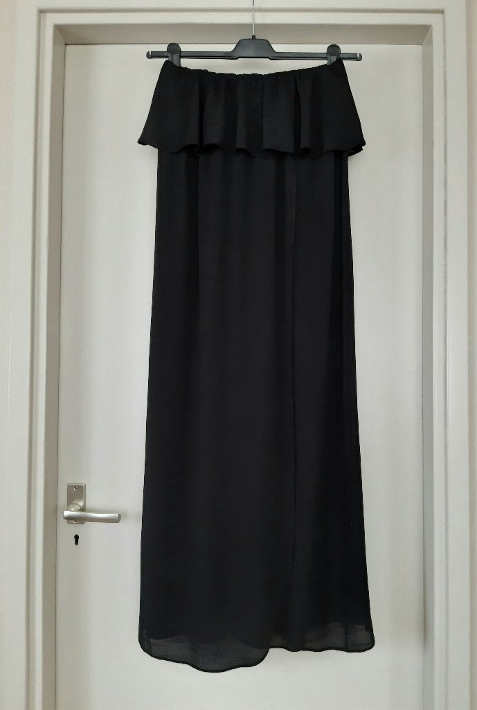 Elegante strapless maxi jurk van H&M met ruches maat XS/S., Kleding | Dames, H&M, Zwart, Ophalen of Verzenden, Zo goed als nieuw