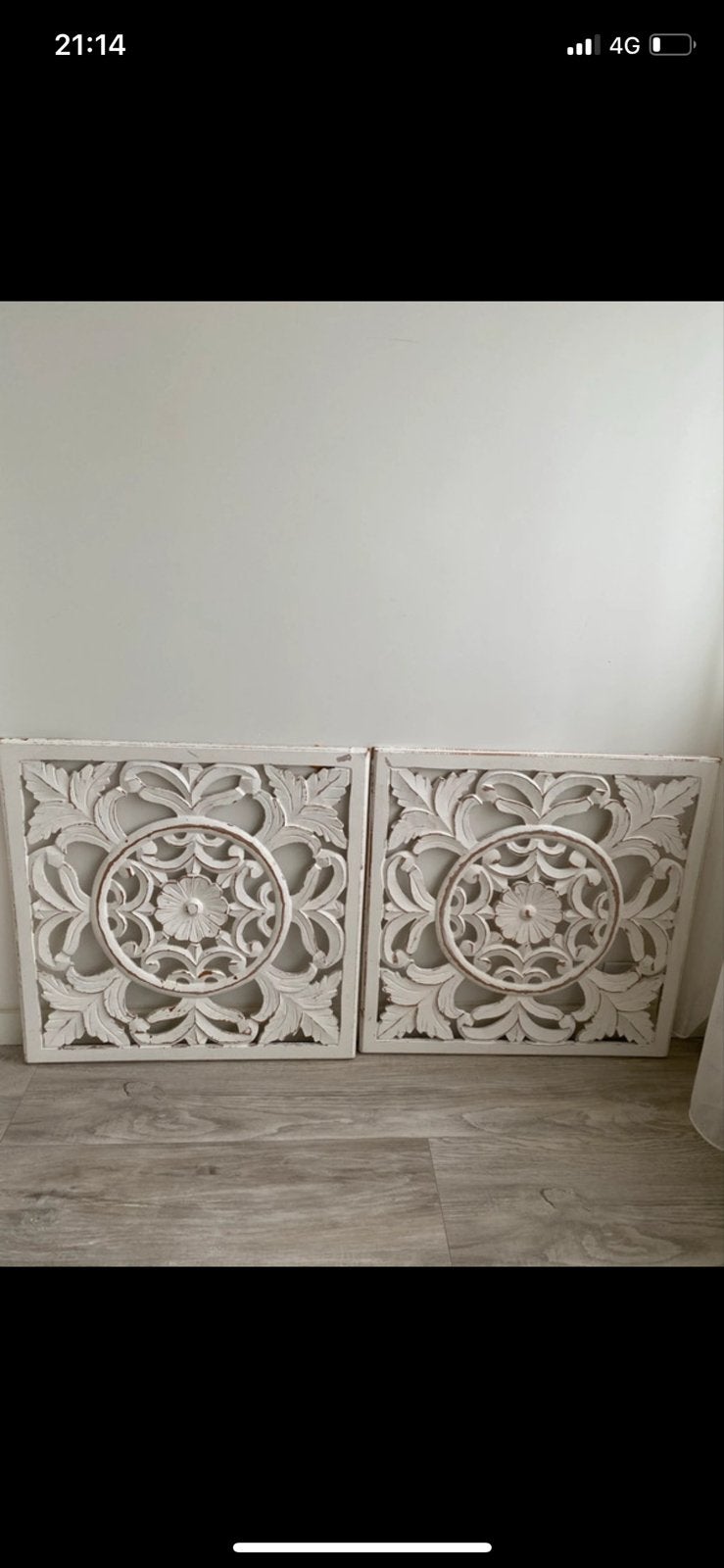 Set van 2 Houten Wandpanelen met Bloemmotief, Huis en Inrichting, Woonaccessoires | Wanddecoraties, Gebruikt, Hout, Vintage, Ophalen of Verzenden