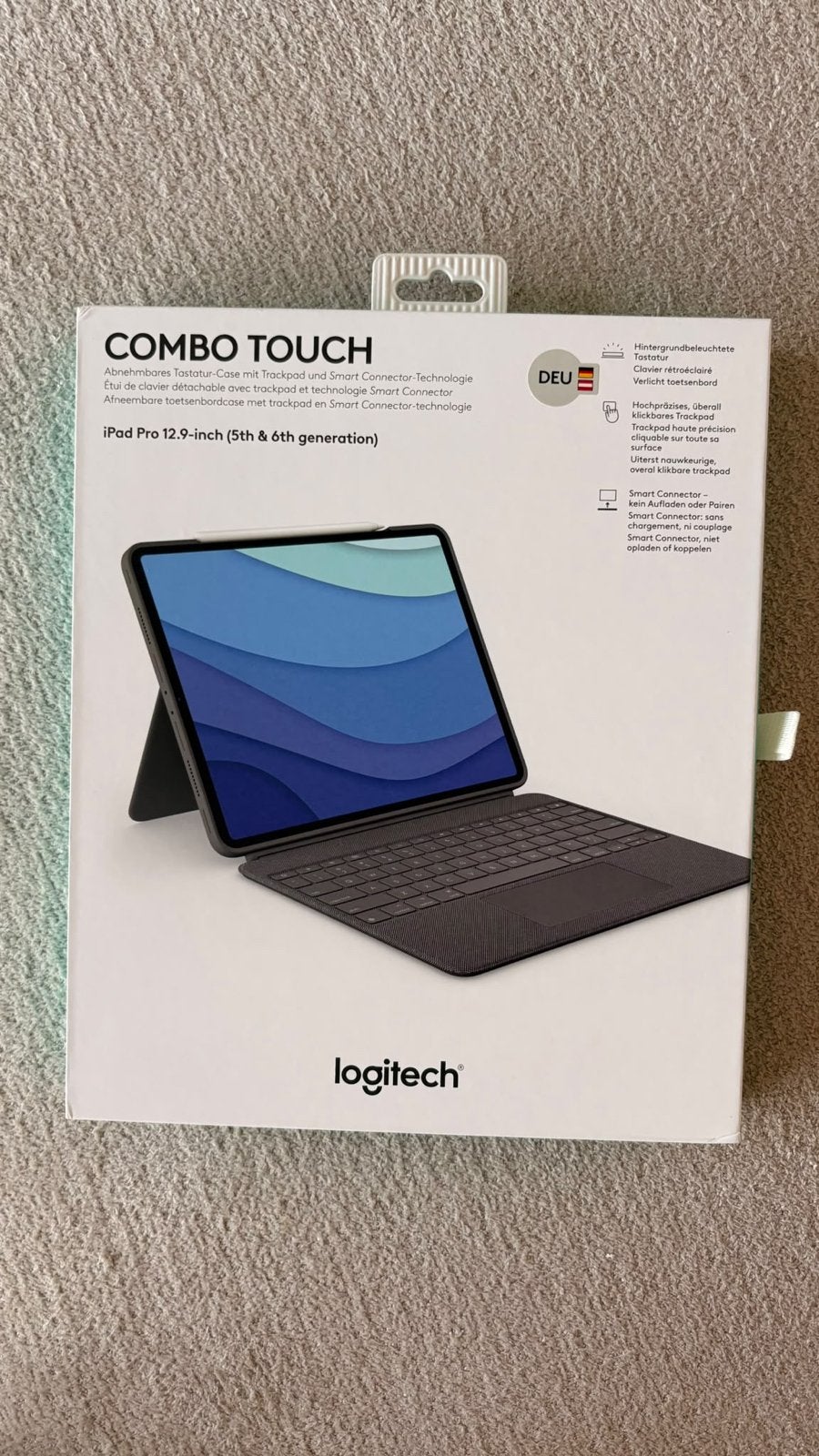Logitech Combo Touch iPad Pro 12.9 (5e/6e gen) toetsenbord, Ophalen of Verzenden, Zo goed als nieuw, Trackpad, Qwertz