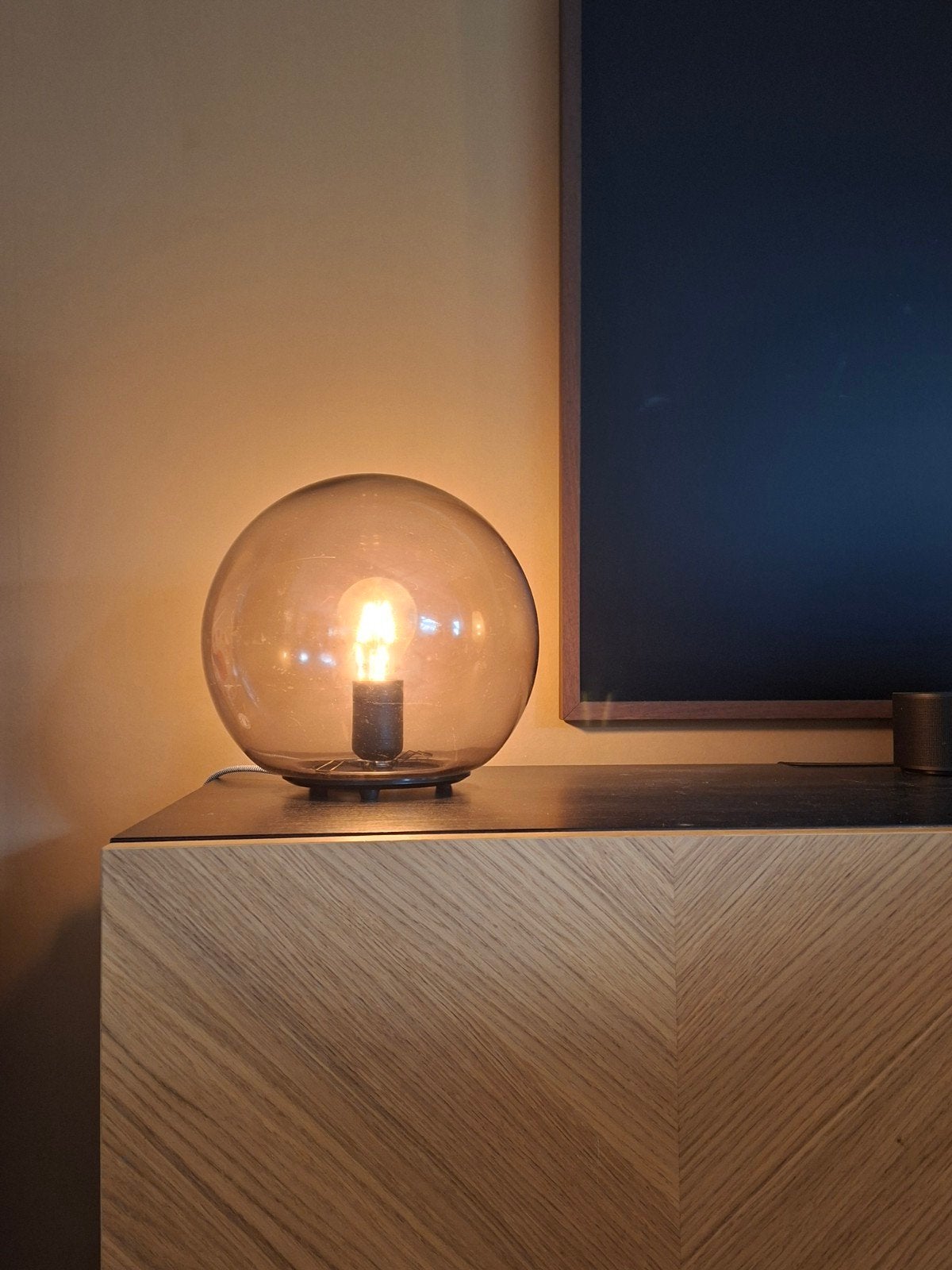 IKEA FADO glazen bol tafellamp, Met schakelaar, Grijs, IKEA, Gebruikt