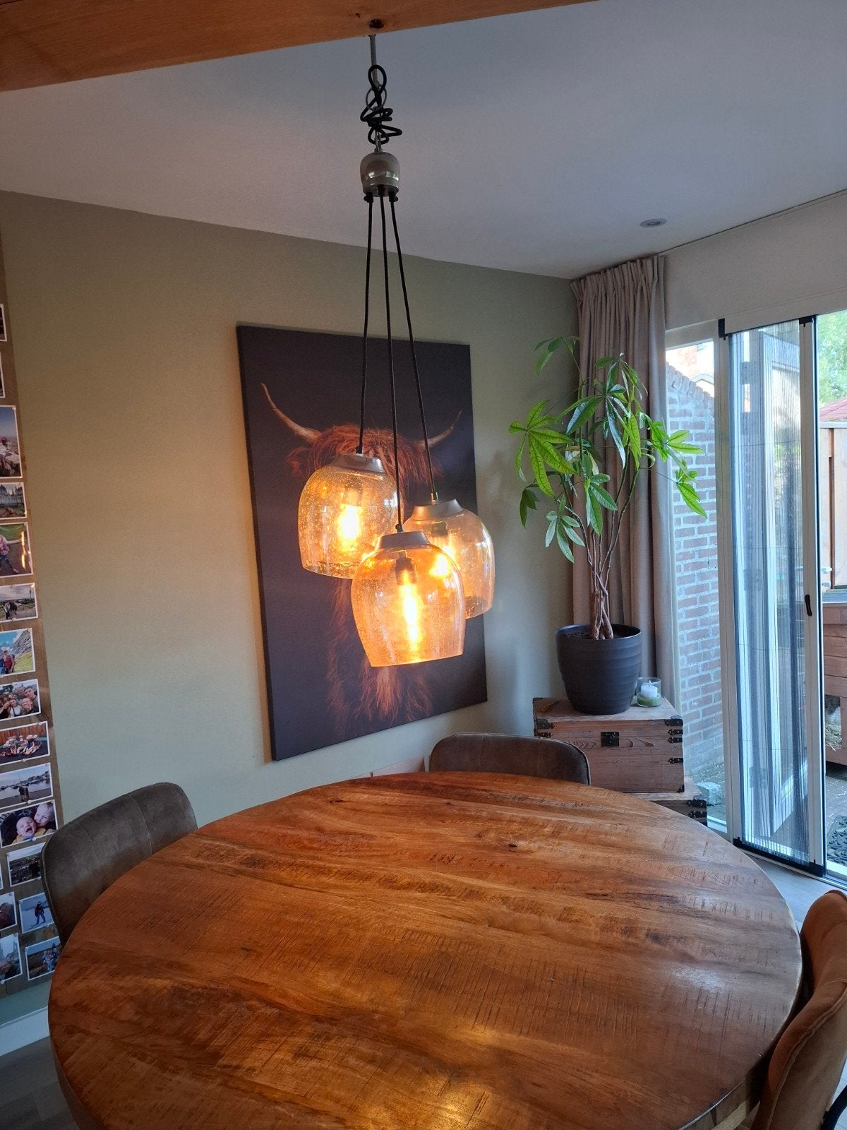 Riverdale lamp met 3 glazen, Huis en Inrichting, Lampen | Hanglampen, Ophalen, E27 (groot), Riverdale, Glas
