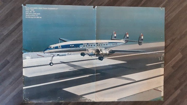 Vintage KLM Lockheed L-1049 Super Constellation Poster, Ophalen of Verzenden, Gebruikt, Kaart, Foto of Prent