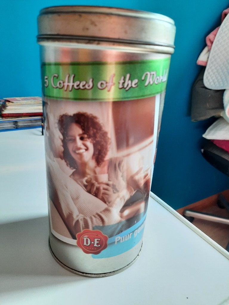 blikje Douwe Egberts 250 jaar,gebruikt,ca. 18,5 hoog,9,5rond, Ophalen of Verzenden, Gebruikt, Koffie, Douwe Egberts